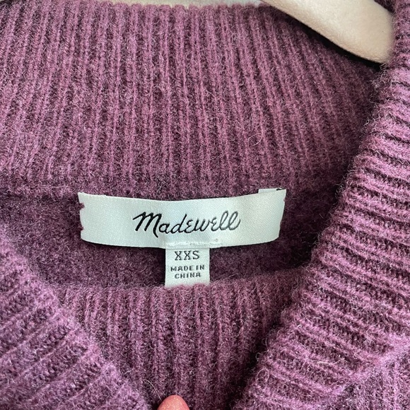 Madewell Wool Blend Mock Neck Cropped Sweater Plum Purple Ribbed - Picture 7 of 11